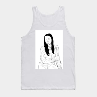 asian cute black hair woman ecopop in line art style Tank Top